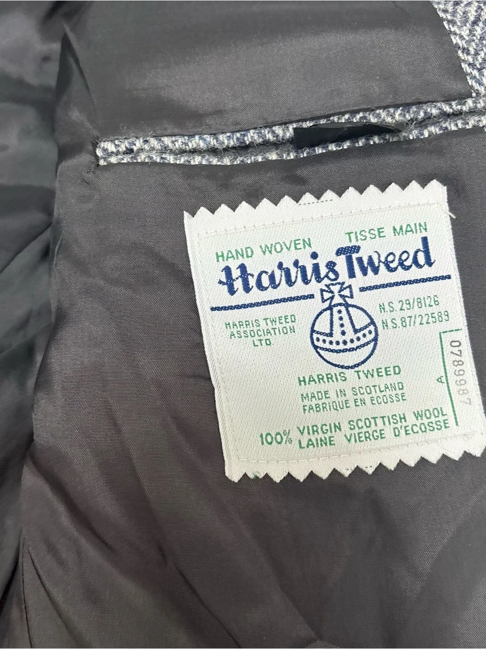 Moores Harris Tweed Wool Gray/Navy Herringbone Mens Sport Coat Blazer Size 48x